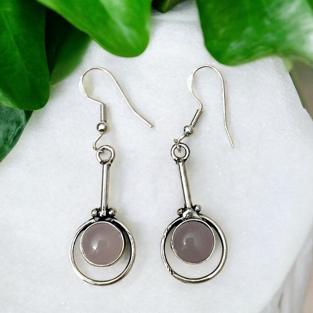 Pink Rose Quartz Silver Earrings